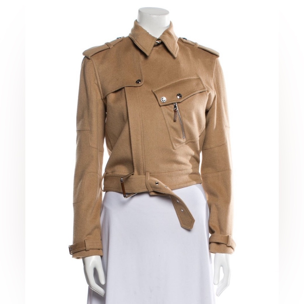 Ralph Lauren Black Label Women’s Baby Camel Hair Biker Jacket Size‎ 6 Belted Tan